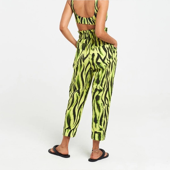 Sigal / Neon Zebra Paper Bag Linen Blend Pants Small S - Picture 2 of 6